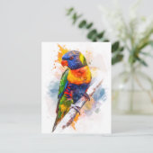 Carte Postale Lori à face bleue à l'aquarelle (Debout devant)