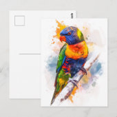 Carte Postale Lori à face bleue à l'aquarelle (Devant / Derrière)