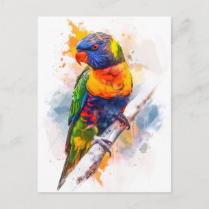 Carte Postale Lori à face bleue à l'aquarelle