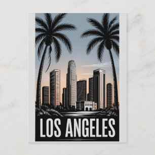 Carte Postale Los Angeles Californie Gravure sur bois noir et bl