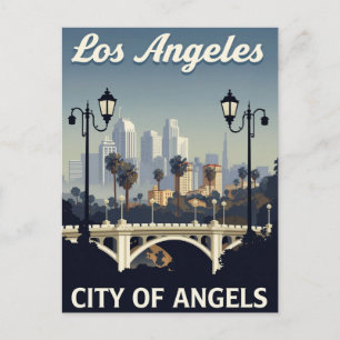 Carte Postale Los Angeles Ville des Anges Art Vintage