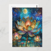 Carte Postale Lotus de verre tendu fleurit au clair de lune (Devant / Derrière)