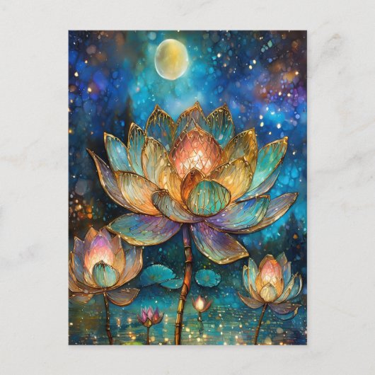Carte Postale Lotus de verre tendu fleurit au clair de lune (Devant)