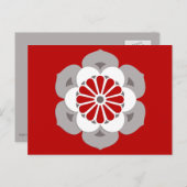 Carte Postale Lotus Flower Mandala, rouge foncé, gris et blanc (Devant / Derrière)