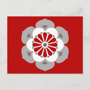 Carte Postale Lotus Flower Mandala, rouge foncé, gris et blanc