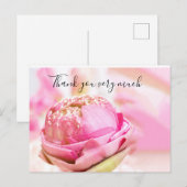 Carte Postale Lotus plié rose en Merci arrière - plan rose (Devant / Derrière)
