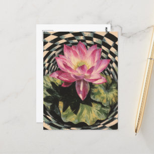 Carte Postale Lotus rose Fleur Noir Blanc Surréaliste