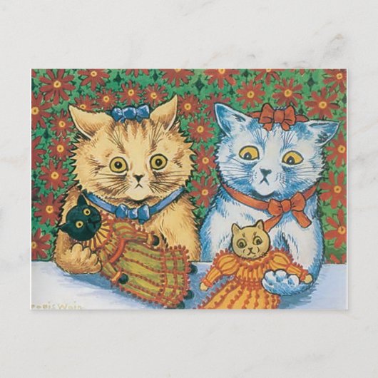 Carte Postale Louis Wain Cats tenant des Nounours (Devant)