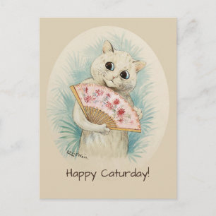 Carte Postale Louis Wain Chat blanc avec ventilateur CC0478