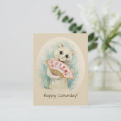 Carte Postale Louis Wain Chat blanc avec ventilateur CC0478 (Debout devant)