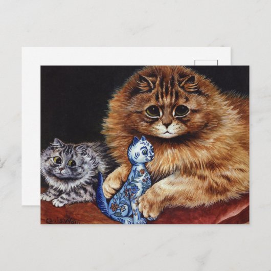 Carte Postale Louis Wain Chat tenant un Cat Trinket (Devant / Derrière)