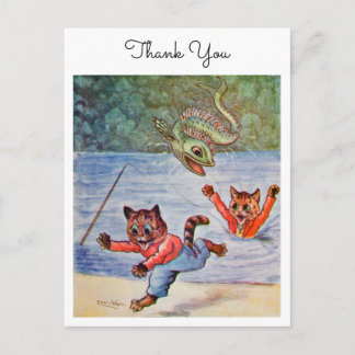 Carte Postale Louis Wain Funny Cartoon Fishing Cats Thank You