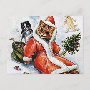 Carte Postale Louis Wain Noël Chat Père Noël