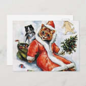 Carte Postale Louis Wain Noël Chat Père Noël (Devant / Derrière)