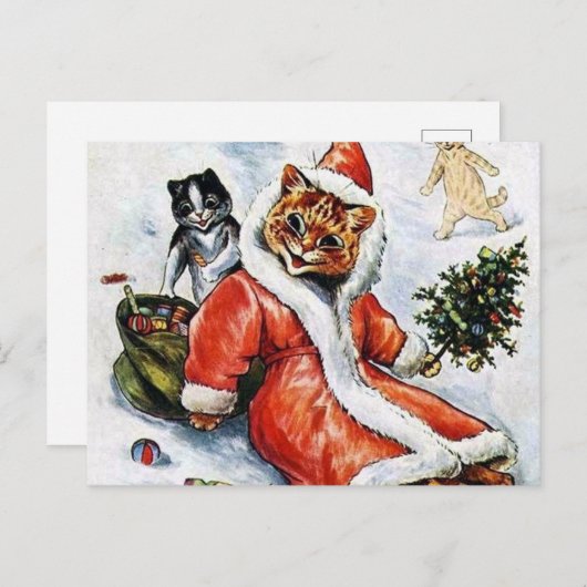 Carte Postale Louis Wain Noël Chat Père Noël (Devant / Derrière)