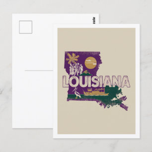 Carte Postale Louisiana Retro Travel Design Icone États-Unis