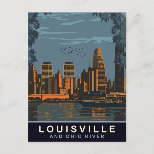 Carte Postale Louisville Skyline, rivière Ohio, Voyage (Devant)