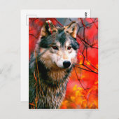 Carte Postale Loup à travers les feuilles dans une forêt (Devant / Derrière)