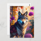 Carte Postale loup aime les fleurs (Devant / Derrière)