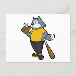 Carte Postale Loup au baseball avec une batte de baseball