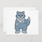Carte Postale Loup avec tasse de café (Devant / Derrière)