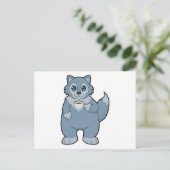 Carte Postale Loup avec une tasse de café (Debout devant)