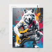 Carte Postale Loup blanc jouant de la guitare, graffiti (Devant / Derrière)