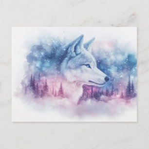 Carte Postale Loup Blanc Majestueux dans la Nébuleuse Violette