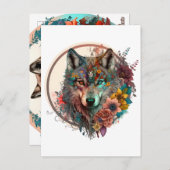 Carte Postale Loup Coloré Avec Fleurs (Devant / Derrière)