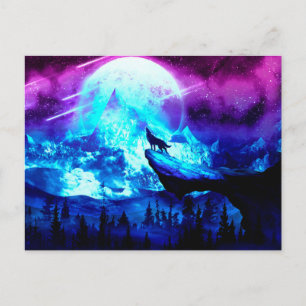 Carte Postale Loup coloré hurlant