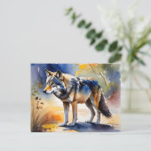 Carte Postale Loup dans une aquarelle de forêt (Debout devant)