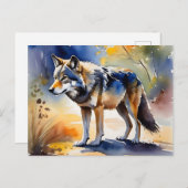 Carte Postale Loup dans une aquarelle de forêt (Devant / Derrière)