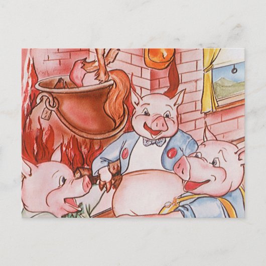 Carte Postale Loup de Cuisine de trois petits cochons, conte Vin (Devant)