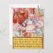 Carte Postale Loup de Cuisine de trois petits cochons, conte Vin (Devant / Derrière)