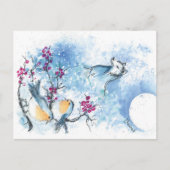 Carte postale Loup de neige et rouges-gorges (Devant)