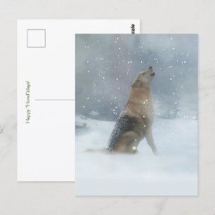 Carte Postale Loup de vacances et neige heureux Howlidays