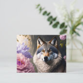 Carte Postale loup en fleurs (Debout devant)
