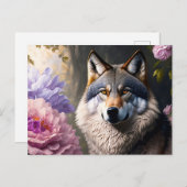 Carte Postale loup en fleurs (Devant / Derrière)