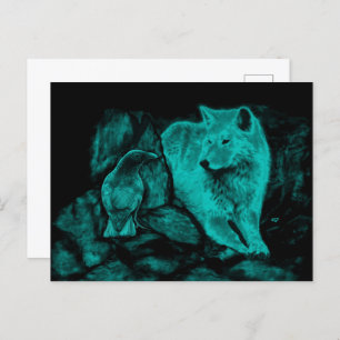 Carte Postale Loup et corbeau dans la nuit