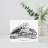 Carte Postale Loup et corbeau - Design noir et blanc (Debout devant)