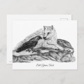 Carte Postale Loup et corbeau - Design noir et blanc (Devant / Derrière)