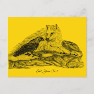Carte Postale Loup et corbeau - Design noir et jaune