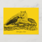 Carte Postale Loup et corbeau - Design noir et jaune (Devant)