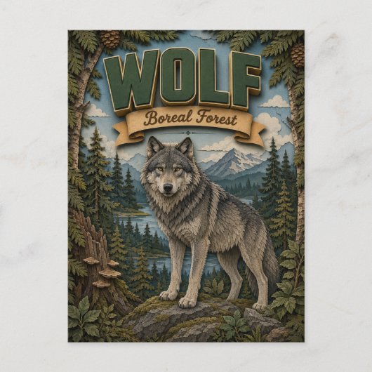 Carte Postale Loup Forêt Boréale POPCUT (Devant)