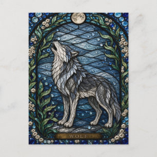 Carte Postale Loup Forêt d'Hiver Illumina Vitrail