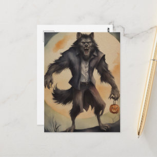 Carte Postale Loup-garou Halloween à l'aquarelle