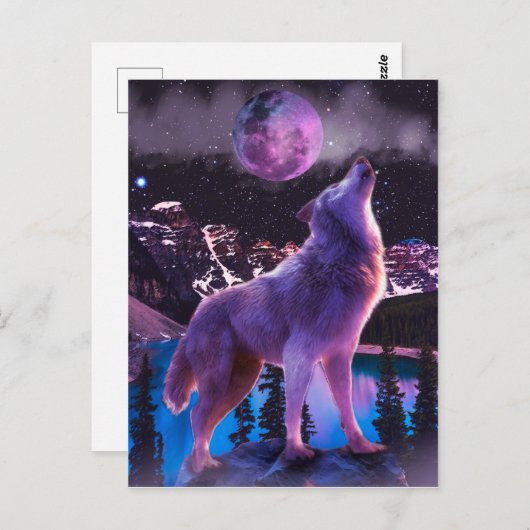 Carte Postale Loup gris hurlant dans la forêt (Devant / Derrière)