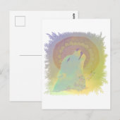 Carte Postale Loup hurlant et branches de plante Mandala encadré (Devant / Derrière)