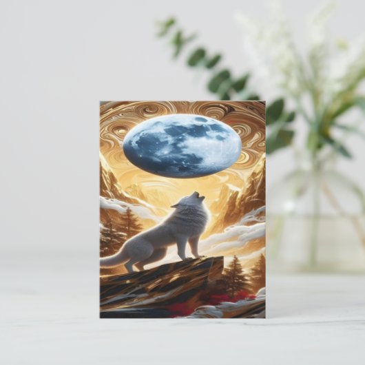 Carte Postale Loup hurlant sous la lune (Debout devant)