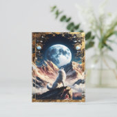 Carte Postale Loup hurlant sous les montagnes au clair de lune (Debout devant)